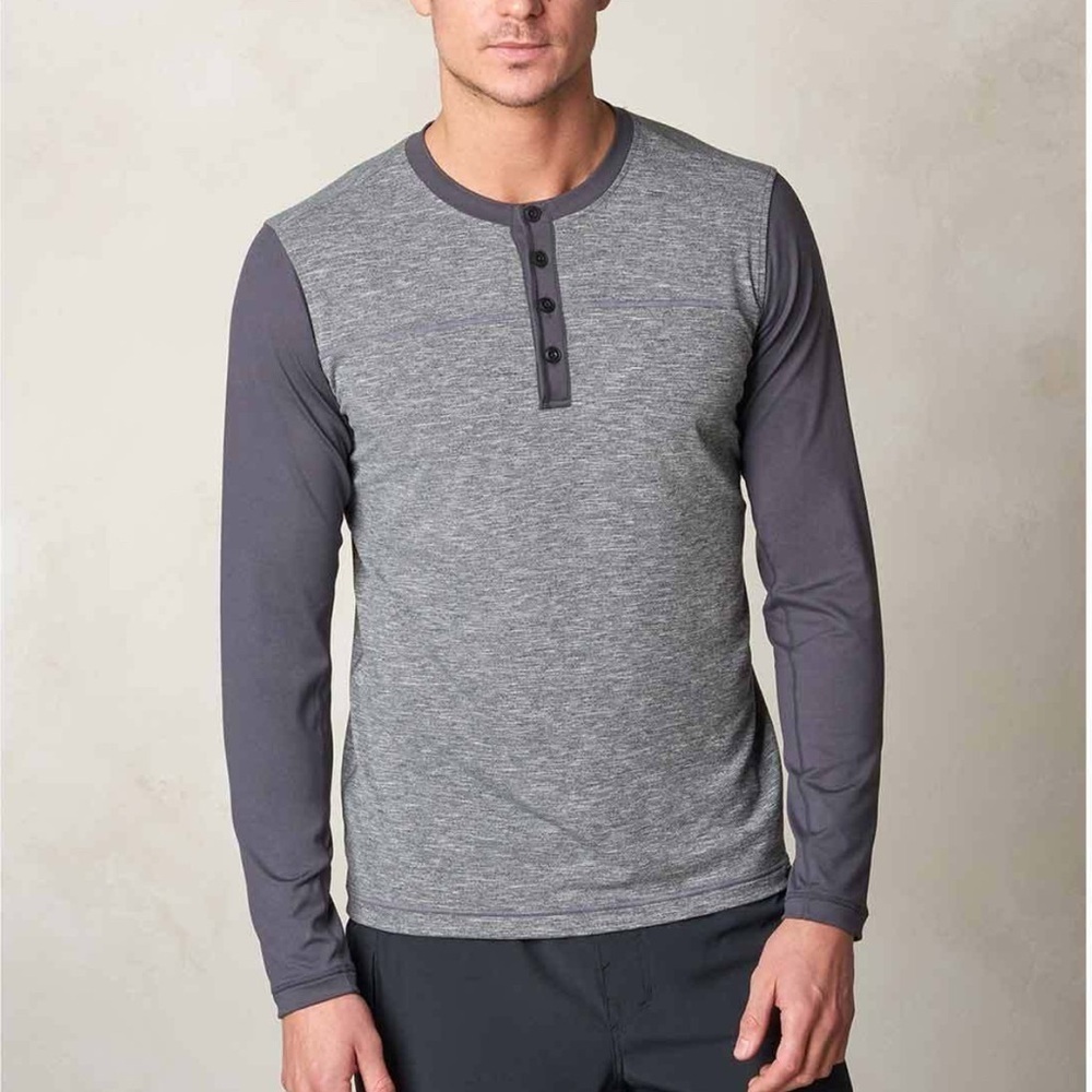 PrAna large Zylo Charcoal Henley Shirt Long Sleeve